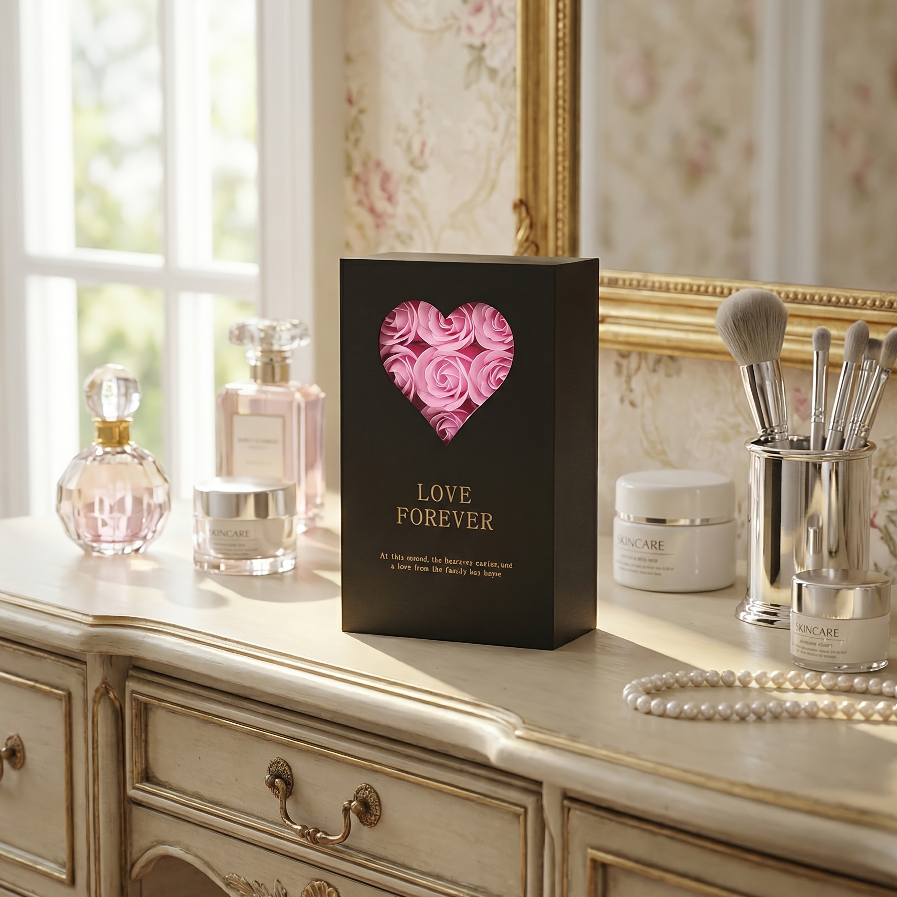 Heart-Shaped Window Gift Box with Artificial Roses